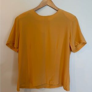 Vintage 100% Silk Chaus Short-Sleeve Tee in Mustard Yellow Size 16